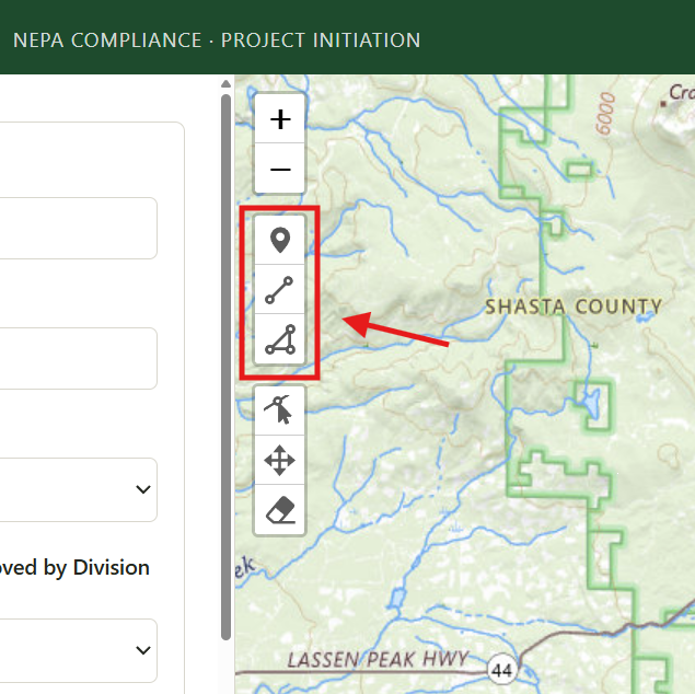The point, line, and polygon drawing tools in the map toolbar